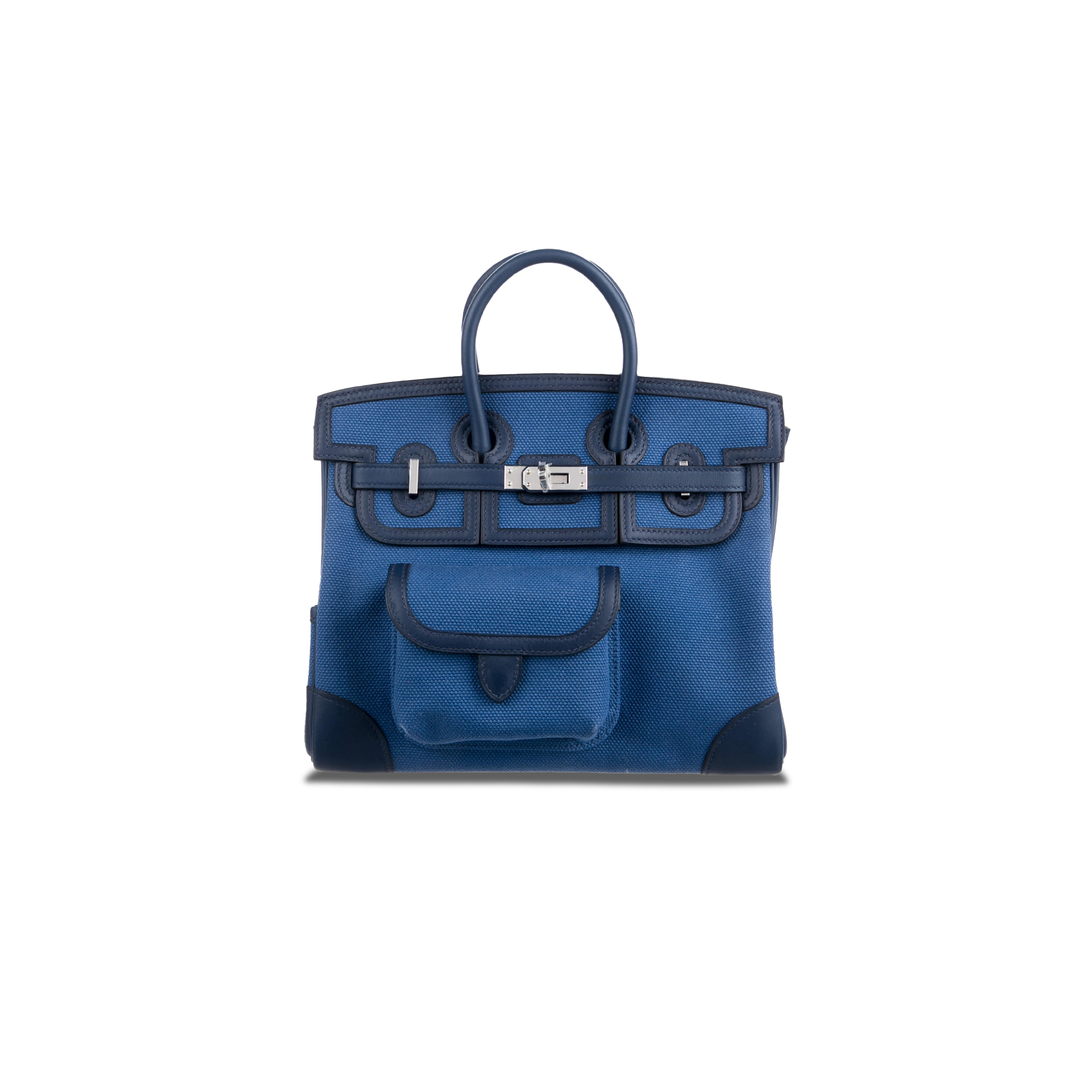 HERMES MASTER BIRKIN 25 BLUE CANVAS BAG SILVER BUCKLE MSBK3404012 (25*20*13cm)